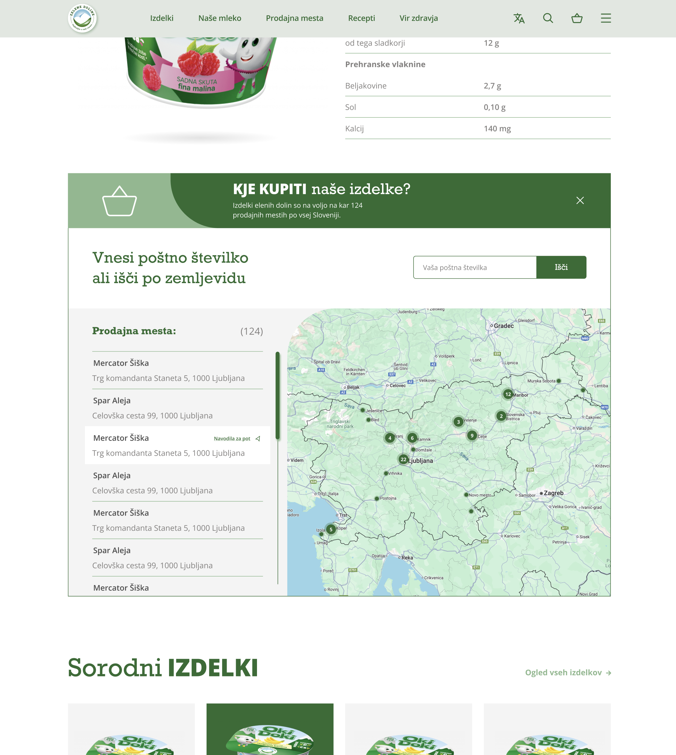 Zelene Doline store locator UI moment